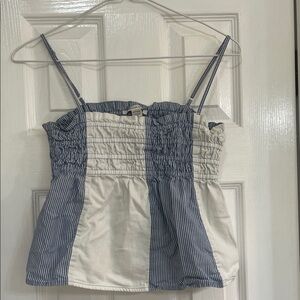 American Eagle Outfitters Blue & White Striped Smocked Cami
